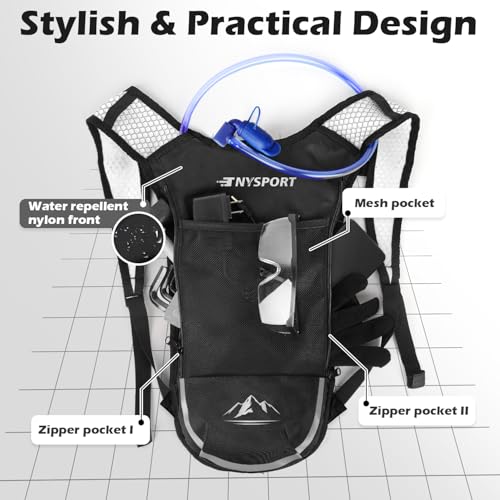 2 Pack Hydration Backpack Pack with 2L Hydration Bladder, TNYSPORT Lightweight Breathable Water Backpack with 3 Layer Pock...