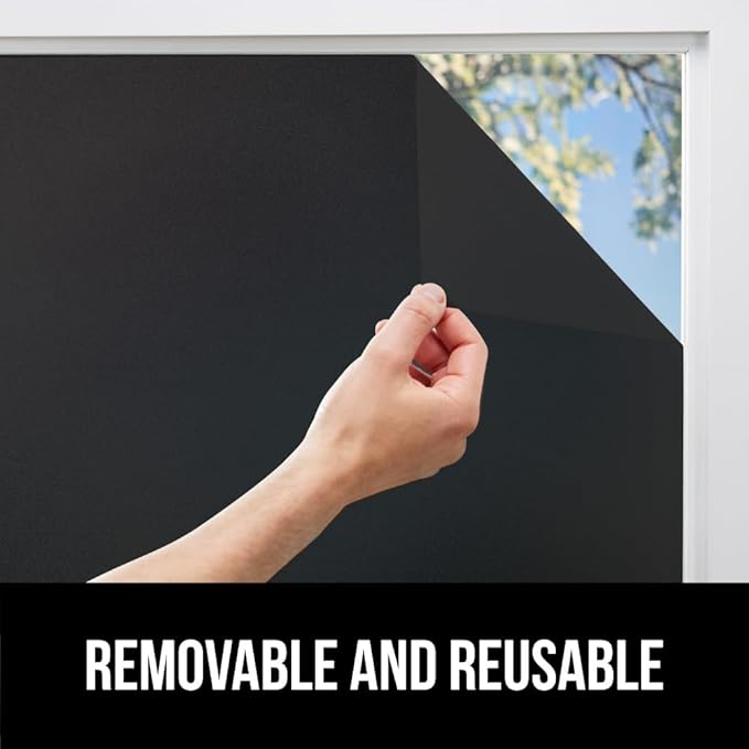 Gorilla Guard Window Privacy Film, Removable Two Way Sun Blocking, Reusable No Residue Stickers, Strong Static Clings to Glass Windows, Decorative Bathroom Door Coverings, 11.8 x 78.7 Inch, Black