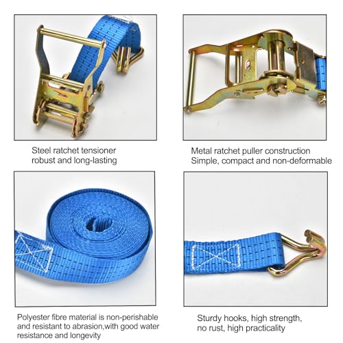 Ratchet Straps - 2 Pack 1.5 Inch Heavy Ratchet Duty Tie-Down Straps, Cargo Straps Ratcheting with Double J-Hook, 4400 LB B...