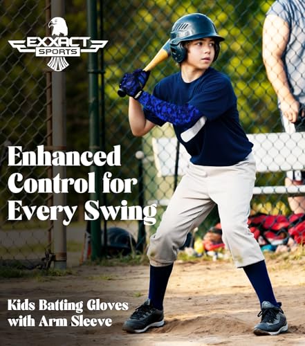 Exxact Sports Youth Batting Gloves with Arm Sleeve for Boys & Girls, Kids Baseball Batting Gloves for Softball, T-Ball