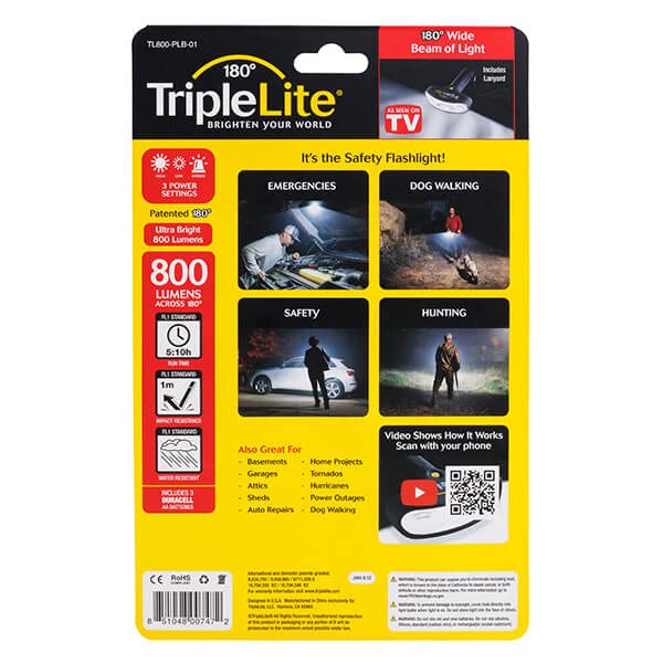 Tripl high-standard TL800 LED Flashlight, 800 Lumens, Wide Angle Irradiation, Black, One Size, Plastic