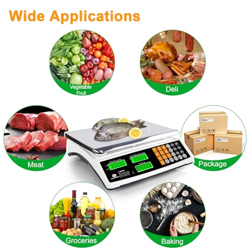 BROMECH Price Computing Scale 88lb/40kg Commercial Food Scale for Produce Meat Weighing, LCD Display and Green Bright Back...