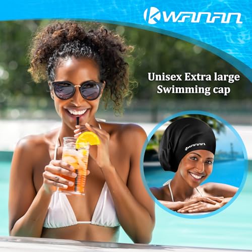 Extra Large Silicone Swim Cap for Long Hair and Protective Styles–Waterproof Swimming Cap for Men and Women with Dreadlock...