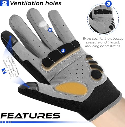 BEAST RAGE Full Finger Cycling Gloves with Padding for Men Women, Anti-Slip, Shock Absorbing, Breathable, Touchscreen Moun...