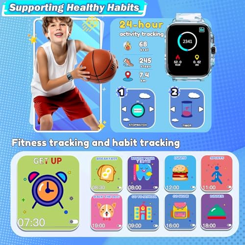 Smart Watch for Kids Boys Age 5-12, Ai Functions Games HD Touch Screen Watches with Video Camera Music Player Pedometer He...