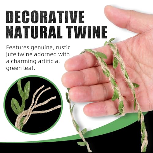 Radix Rope Natural Jute Twine with Green Leaf - 33 Feet (10 Meters) | Decorative Garden String for Gift Wrapping, Crafts, ...