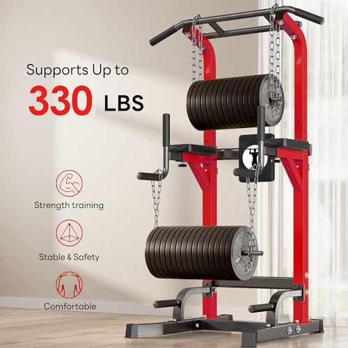 SogesPower Multi-Function Power Tower Pull Up Bar Station Pull Up Dip Station for Home Gym, 10-Level Adjustable Height Pul...