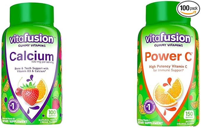 Vitafusion Chewable Calcium Gummy Vitamins for Bone and Teeth Support & Power C Vitamin C Gummies for Immune Support