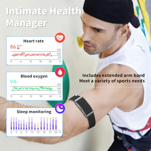 Smart Bracelet for Men Women, Fitness Tracker with Free App, 24/7 Auto Heart Rate/SpO2 Monitor, Sleep Stress Tracking Smar...