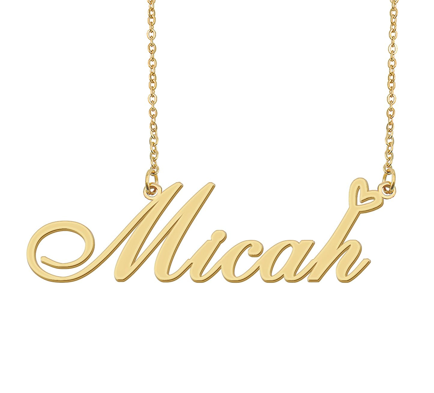 Aoloshow Micah Name Necklace Heart Charm Pendant 18k Gold Plated Stainless Steel Jewelry for Womens Graduation