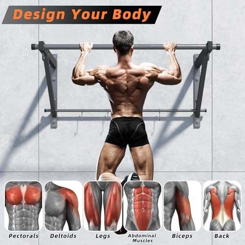 ZHNSYDN Wall Mounted Pull Up Bar, Strength Training Chin Up Bar with Hooks, Adjustable Depth Pull-up Bar with 500LBS Weigh...