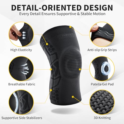 CAMBIVO 2 Pack Knee Brace for Men and Women, Knee Sleeves for Men with Patella Gel Pad and Side Stabilizers, Knee Compress...