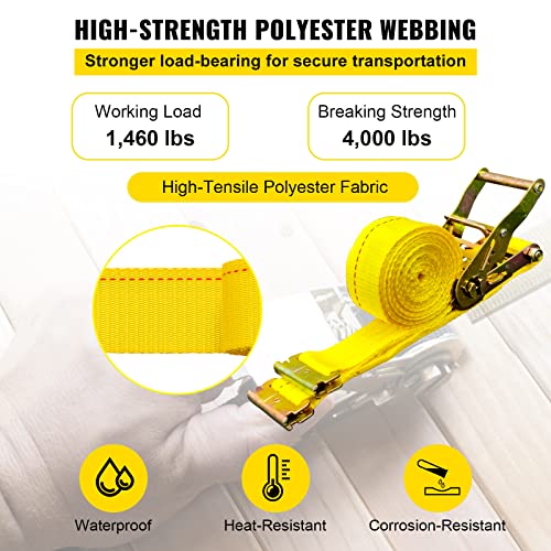 VEVOR E-Track Ratchet Straps, 8 Pack 2" x 15' Heavy Duty Cargo Tie-Downs, 4400 lbs Breaking Strength, Standard E Track Fit...