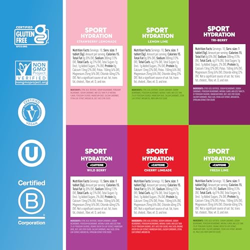 Nuun Sport + Caffeine Electrolyte Tablets – Dissolvable in Water, Variety Pack | 5 Essential Electrolytes for Hydration | ...