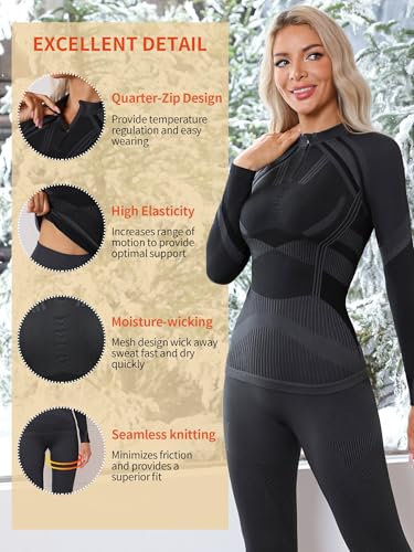 ATTRACO Womens Thermal Underwear Sets Half Zip Womens Long Johns Underwear Thermal Wear for Women Thermal Set Winter