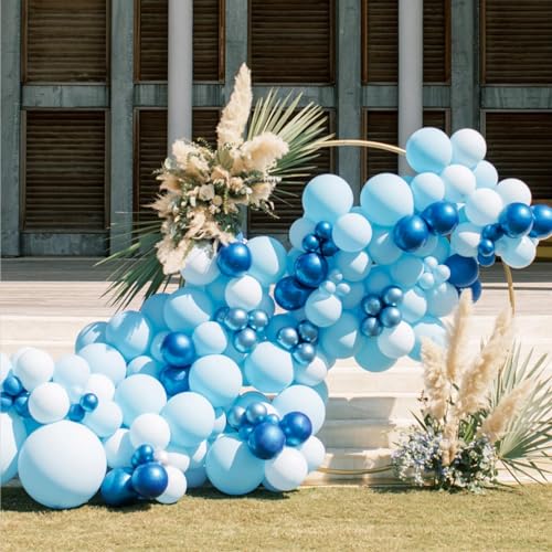Blue and White Balloons, 50pcs 12 inch Blue White Confetti Balloons Kit, Metallic Chrome Blue Latex Balloons for Birthday,...