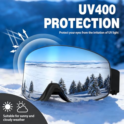 JQF Gear Magnetic Ski Goggles Snow Snowboard Goggles UV400 OTG Snowboarding Goggle for Men Women Adult