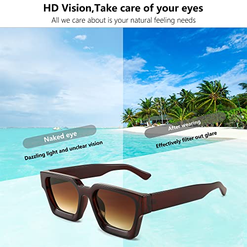 FEISEDY Retro 90s Square Sunglasses for Women Men Trendy Chunky Rectangle Sunglasses UV400 Protection B2385