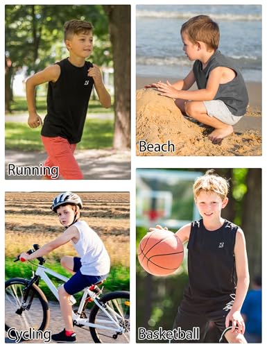 Roadbox Boys Youth Sleeveless Compression Shirt, Quick Dry Kids Football Undershirt, Athletic Soft Tank Tops Sport Basketball