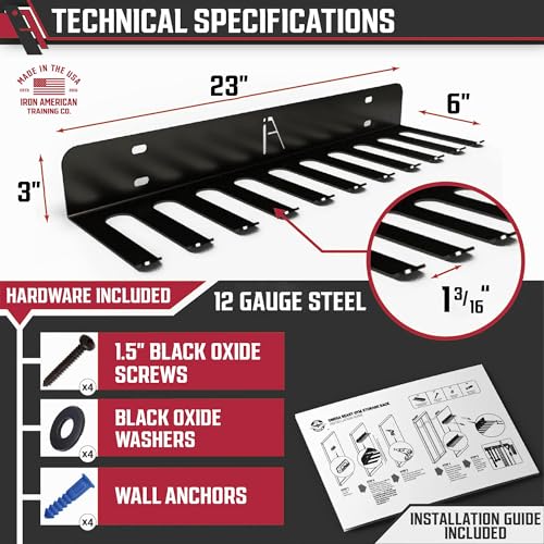 IRON AMERICAN USA Omega Beast Gym Storage Rack 11-Hook Heavy-Duty Gym Wall Organizer Gym Caddy Hanger - Gym Accessory Stor...