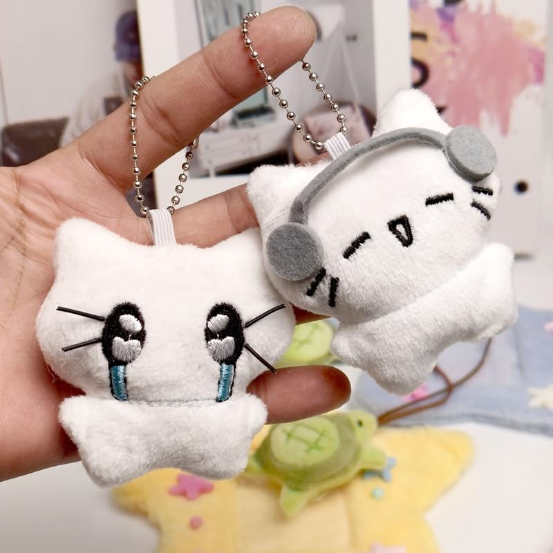 PUCAPOCO Cute Headphones Cat Keychain Kawaii Plush Kitten Bag Charms for Couples BFF Bag Backpack Handbag Purse Car 2PCS (headphone cat)