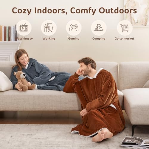 L'AGRATY Oversized Wearable Blanket Hoodie for Adults: Oversized Sherpa Fleece Hoodie Blankets with Giant Hood Pocket for ...