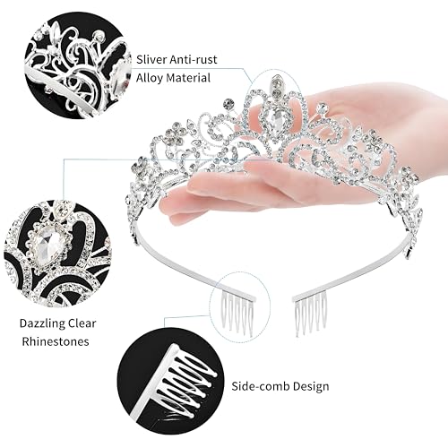 Princess Crown for Women, Crystal Queen Tiaras for Girls Bridal Hair Accessories Gifts for Birthday Wedding Prom, Bridal P...
