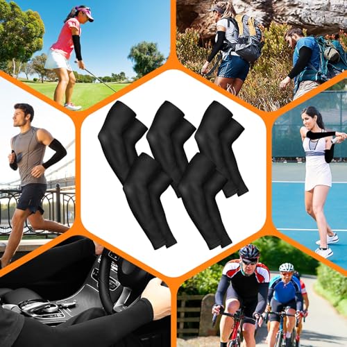 AURUZA 5 Pairs Arm Sleeves for Men & Women, Compression Cooling Tattoo Sleeve Cover Up for Women,UV Sun Protection