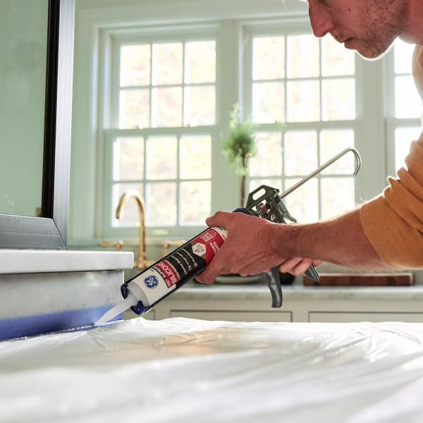 GE Supreme Silicone Caulk for Kitchen & Bathroom, Clear, 10 fl oz Cartridge, 1 Pack - 100% Waterproof Silicone Sealant, 7X Stronger Adhesion, Shrink & Crack Proof