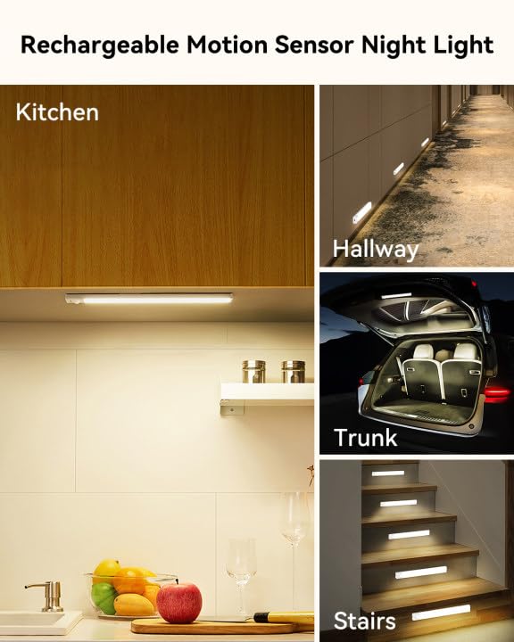 Rihvy Under Cabinet Lighting 12 Inches Rechargeable Motion Sensor Light Indoor  3 Color Dimmable Closet Light Battery Operated  Usb Stick On Led Magnetic Under Counter Lights For Kitchen Stair  6Packs