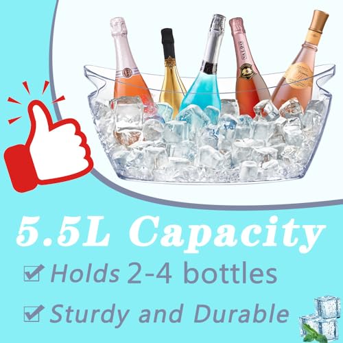 Ice Bucket, 2 PCS 5.5L Acrylic Ice Buckets, Large Beverage Tub for Parties, Mimosa Bar Supplies Beverage Tub and Scoops fo...