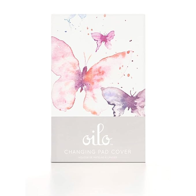 Oilo Changing Pad Cover, Breathable 100% Turkish Cotton Fitted Jersey, 300 Thread Count, Machine Washable, Fits Standard Changing Pads (32" x 16"), Girl, Boy, & Neutral Nursery Design, Butterfly