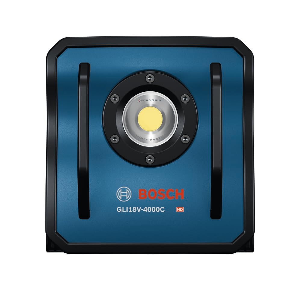 Bosch GLI18V-4000CN 18V Bluetooth LED Floodlight, 4000 Lumens, Remote Control, Black, Durable Metal Body, Adjustable Brightness