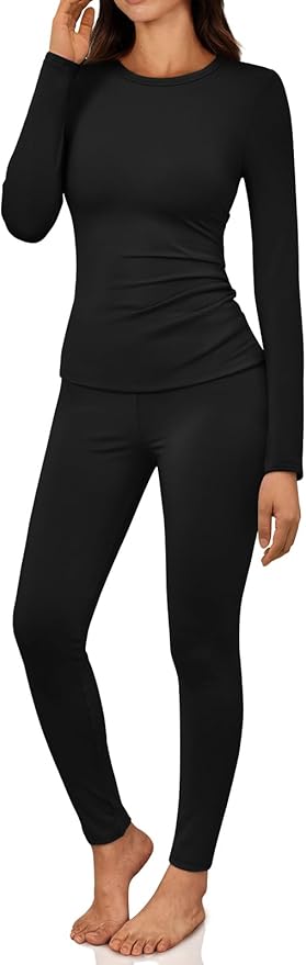 LILLUSORY Womens Long Johns Thermal Underwear Fleece Lined Leggings Warm Pajama Pants Set Shirts Winter Clothes 2025