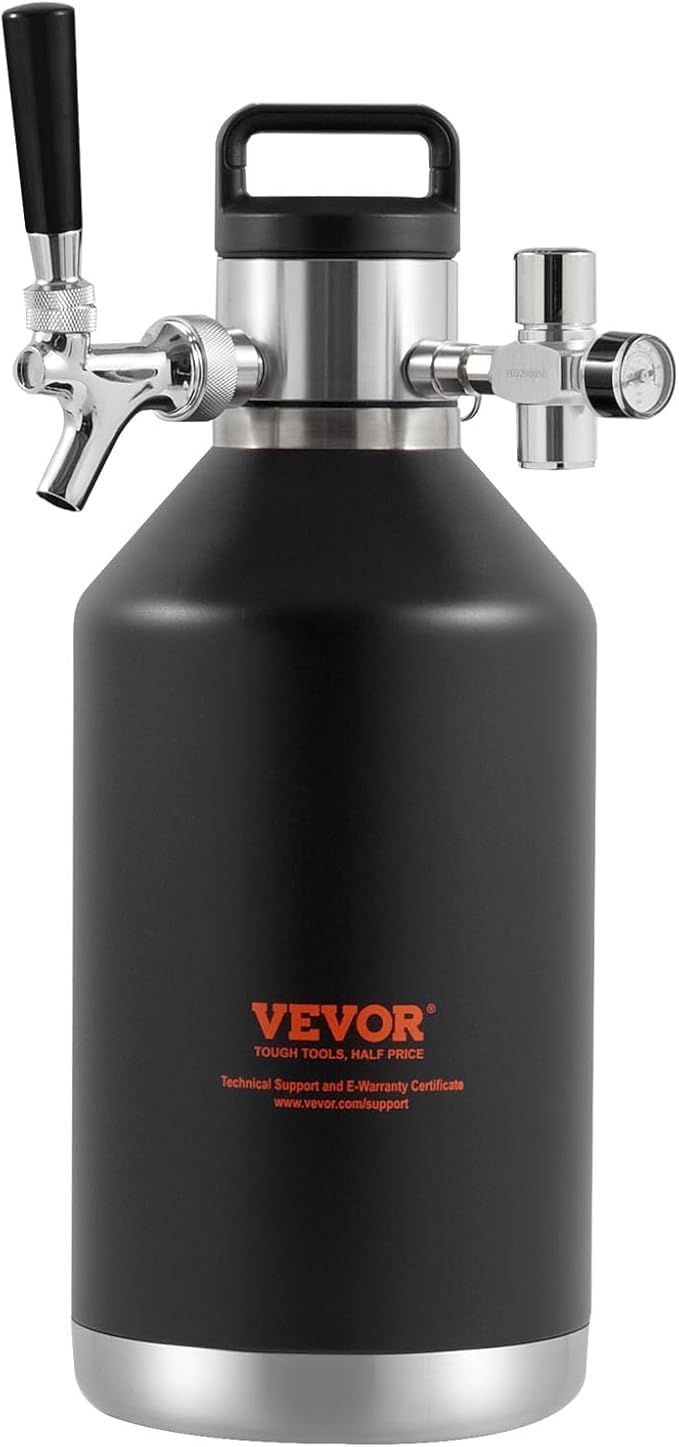 Beer Growler Tap System, 128Oz 4L Mini Keg, 304 Stainless Steel Pressurized Beer Growler, Keg Growler with Pressure Display, CO2 Regulator Faucet, Leak-Proof Ring For Draft, Homebrew, Craft Beer