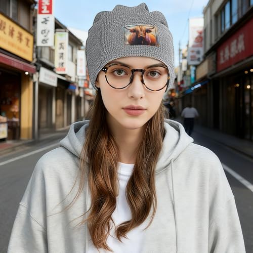 YANYU Highland Cow Print Lightweight Waffle Pullover Hat Men Women Winter Headwear Outdoor Camping Travel