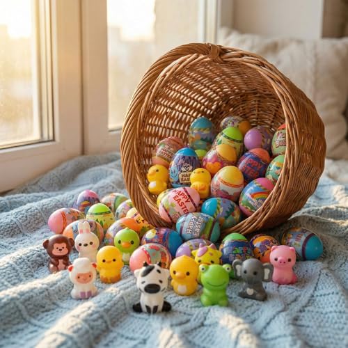 BEIGUO 24 Pack Prefilled Easter Eggs with Slow Rising Squishy Toy Inside,Stress Relief Toys for Kids, Easter Basket Stuffe...