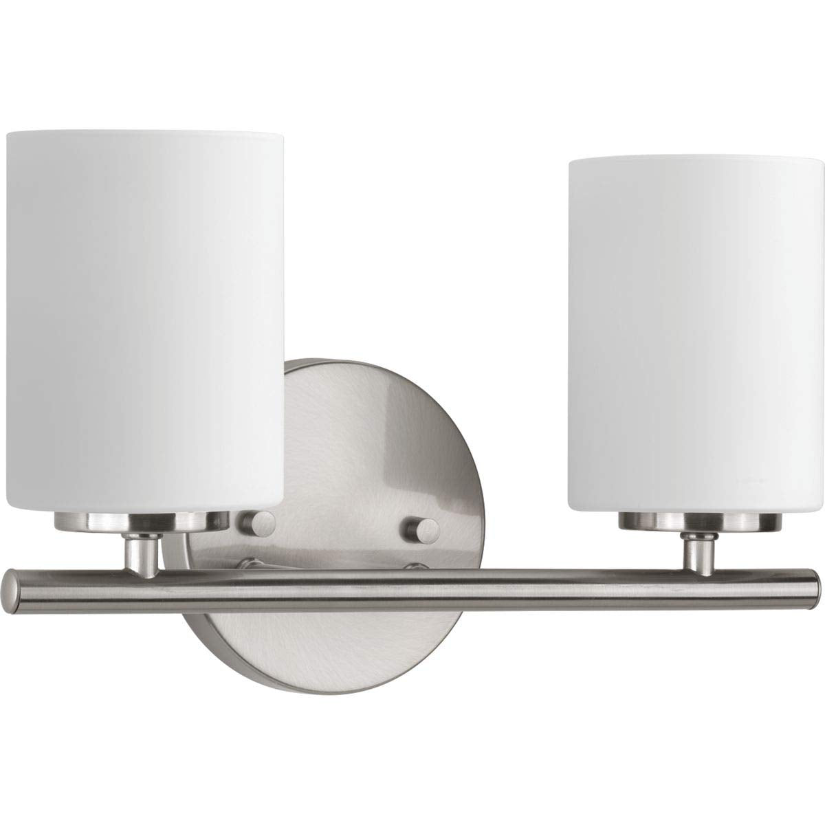 Progress Lighting 2-Light Modern Bath Vanity Light, Etched White Glass, Brushed Nickel, Model P2158-09