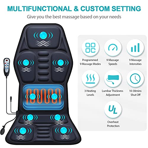 AIVEISI Massage Seat Cushion Pad with Heat 9 Massage Style Lumbar Support Function, Fatigue Stress Relief Back Massager Ch...