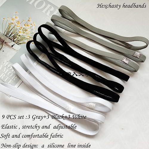 Hexchasty 9pcs Elastic Thin Headbands, Stretchy Skinny Sports Athletic Hair Bands for Women Men Girls Boys Teen - Black, W...