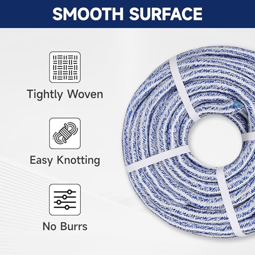 elfinrm Arborist Tree Rope, 3/4inch by 200FT, 24 Strand Bull Rope up to 20000lbs Tensile Strength, Blue and White
