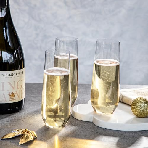 SUT 24PCS Stemless Plastic Champagne Flutes - 9oz plastic champagne glasses disposable, disposable champagne glasses, mimo...