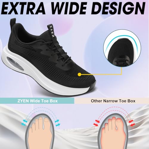 ZYEN Wide Toe Box Shoes Women Air Cushion Road Running Shoes Extra Wide Width Sneakers Arch Support Gym Athletic Tennis Sn...