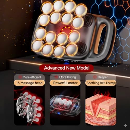 Square Bracket's [Latest 2026 & Certified Model] Professional Massage Gun, 16 Heads, 3 Modes, 30 Intensity Levels, 2000mAh...