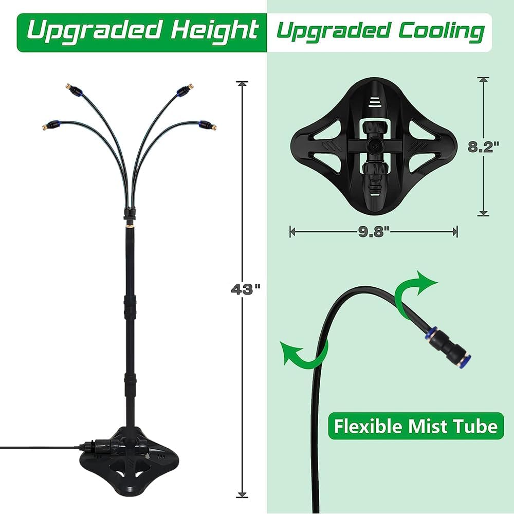 UR Forest Updated Standing Misting Cooling System 26FT Misting Line + 4 Brass Misting Nozzles,4 Height Option, Stand Mister Hose for Outside Outdoor Patio, Pet Cooling, Kids Water Playing