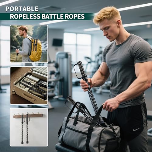 2PCS Ropeless Battle Ropes – Portable Workout Ropes for Home Gym with Non-Slip Gloves, Low-Impact HIIT and Strength Workou...