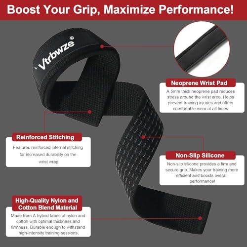 Vtrbwze Gym Lifting Straps for Weightlifting & Deadlift - Non-Slip Silicone Grip, Padded Wrist Support for Bodybuilding, W...