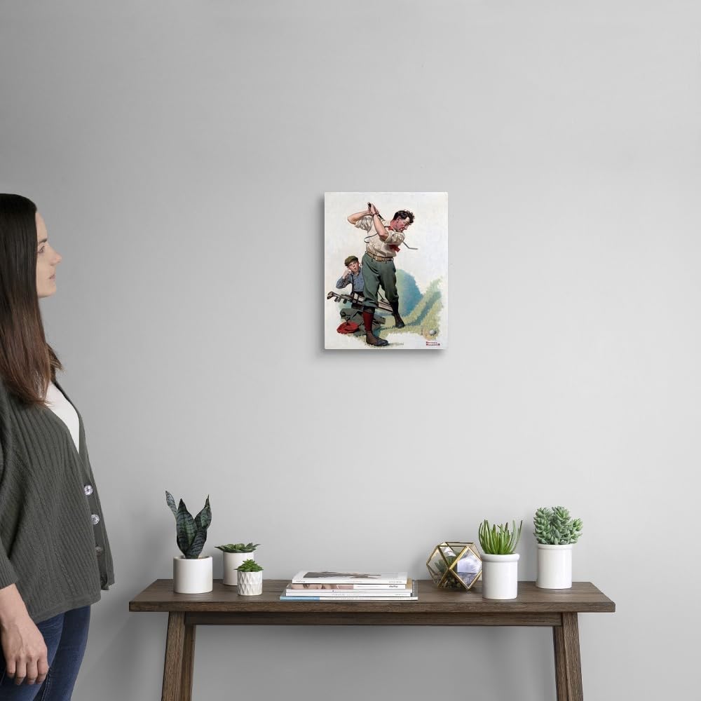 CANVAS ON DEMAND The Golfer Canvas Wall Art Print by Norman Rockwell, Classic, Vintage, Figurative, Traditional, Home Decor, Sports, Figurative Artwork, 11" x14in