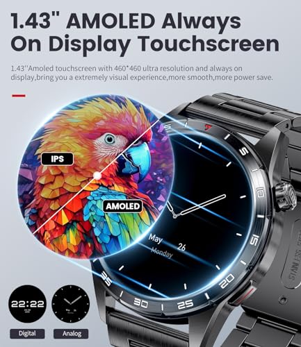 Smart Watch for Men (3 Straps),Answer/Make Calls,1.43'' AMOLED,IP68 Waterproof,110+ Sports Modes Fitness Watch with Sleep ...