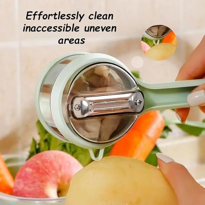 Fruit and Vegetable Peeler with Storage Box,Peeler with Container, Vegetable Peeler with Catcher, Easy to Clean Double-Sided Stainless Steel Multi-Function Peelers for Home Kitchen, Veggie (Green)